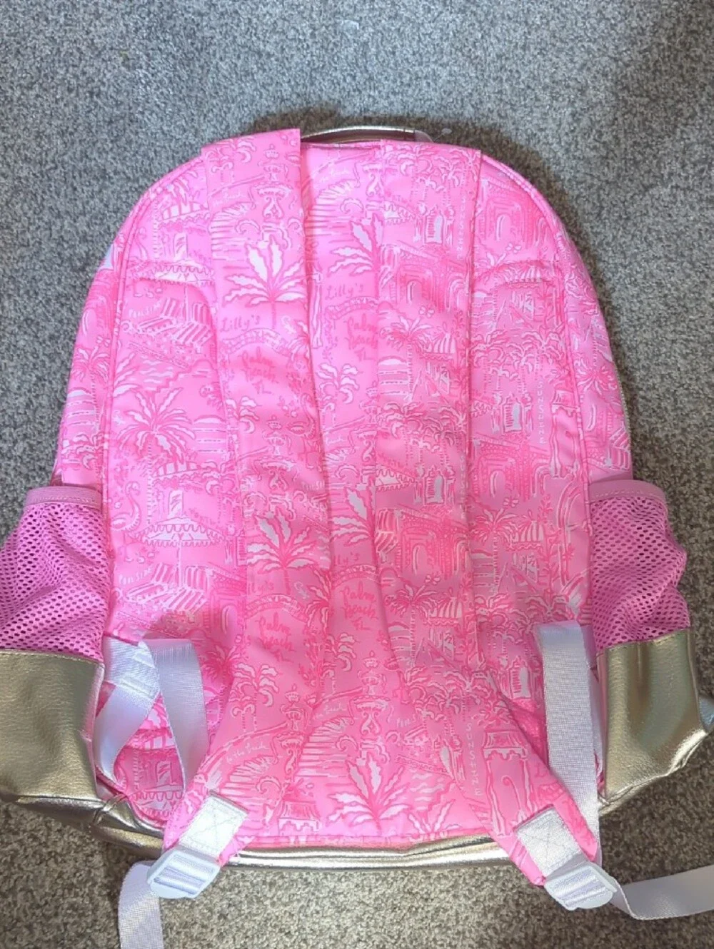 Lilly Pulitzer Palm Beach Playground Tropical Print Backpack with Gold